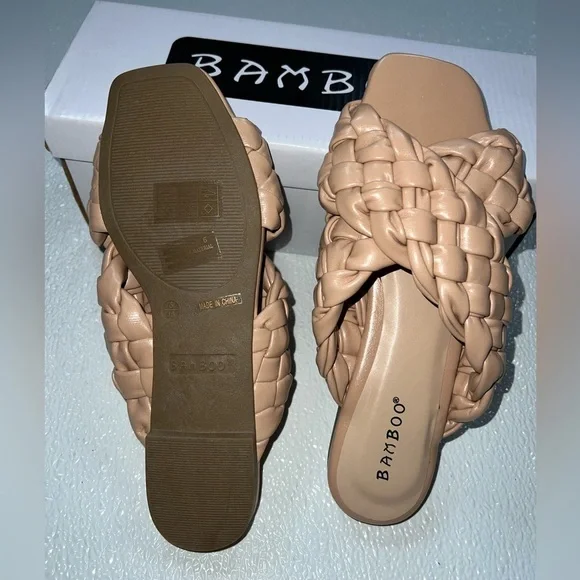 Bamboo Kick-61 Women's Braided Flat Women's Sandals Natural Tan Size 6 - Picture 4 of 5